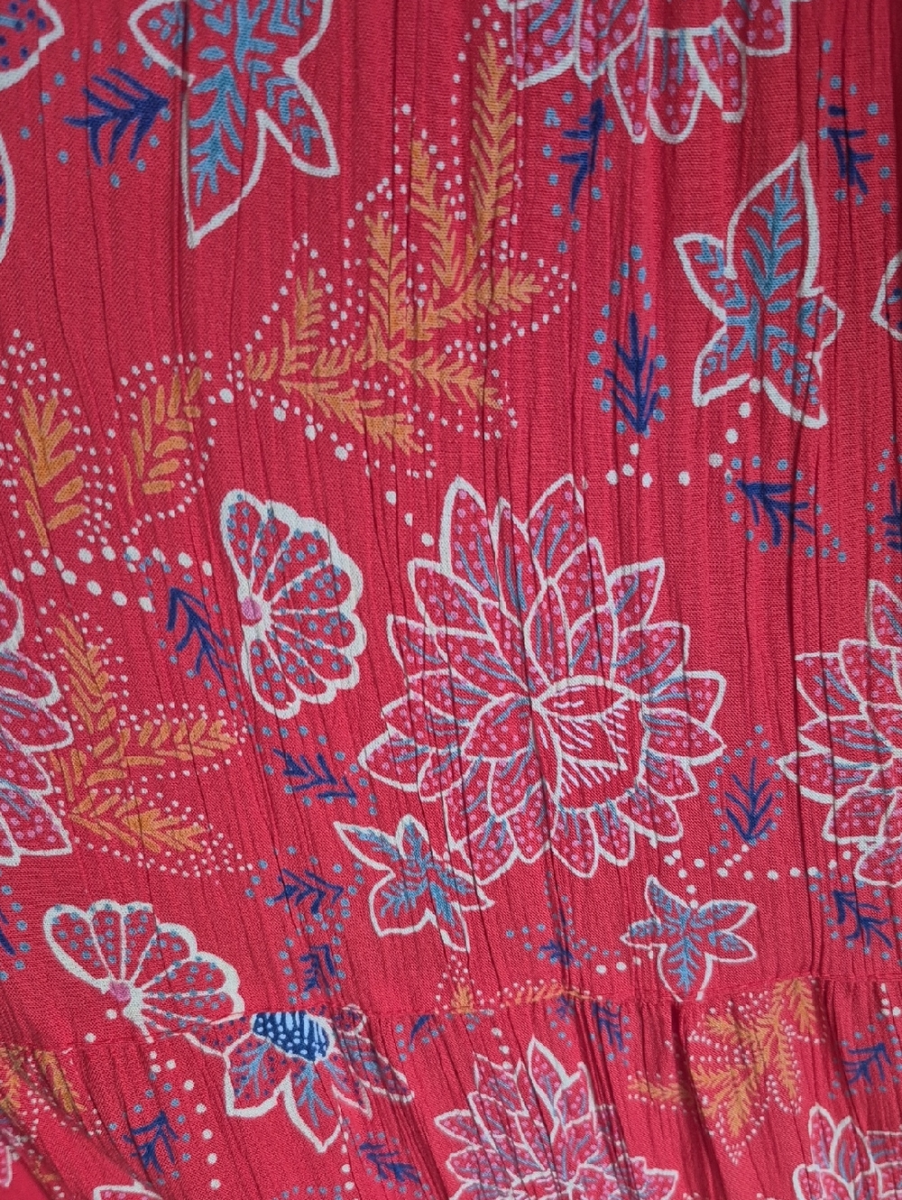 Angie Red-Orange Floral Maxi Dress with Smocked Bodice - Picture 3 of 5